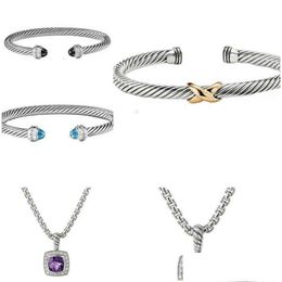 Bangle Necklace Dy Jewelrys Bracelet Sliver Mens Womens Platinum Pearl Head Fashion Versatile Twist Bracelets Jewellery Plated Twisted Dh9Io