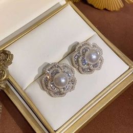 earring Designer Earrings Camellia Flower Pearl Water Diamond Earrings Versatile Personalised Fashion Elegant Earrings Gift for Girlfriend