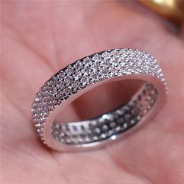 whole Fashion 3 Rows Simulated Diamond Zircon 10KT white gold filled Ring Women for Elegant Full Finger Love Rings Wedding Ban192V