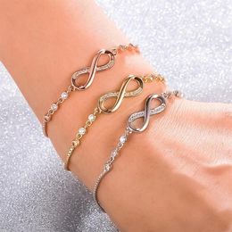 Stainless Steel Infinity Bracelets Crystal Simple Heartbeat Rose Friendship Adjustable For Women Wedding Jewelry Gifts Charm266x