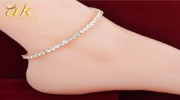 Adjustable Tennis Chain Anklet for Women Gold Colour Material Copper Zircons Bling Hip Hop Rock Street Fashion Jewelry297G1382283