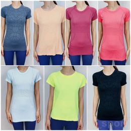 Lu lu lemens Woman Align Yoga Fitness Short Sleeve Workout T-Shirts Girl Running Elastic Sports Tops Breathable Popular Short Sleeved Woamn Tee Jogging