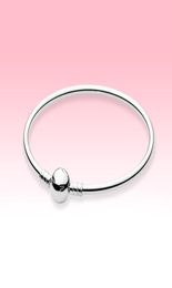 Real 925 Sterling Silver Ball Clasp Bangle Bracelet with Original box for DIY charms Bracelet for Women mens bangles5022526