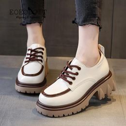 Boots EOEODOIT Women Mid Heels Oxford Shoes Pumps Fashion Laceup Leather Platform Shoes