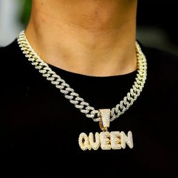 Pendant Necklaces Men Women Hip Hop QUEEN Letter Iced Out Crystal Miami Cuban Link Stainless steel Fried Dough Twists Tennis Diamond Chain Choker Jewellery