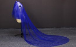 Breathtaking Blue Wedding Veil WITHOUT Comb 3 Metres Cut Edge Single Layer No Comb Bridal Veil1654867