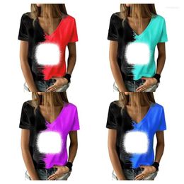 Women's T Shirts Creative Patchwork Colour T-shirt Sublimation Blanks Fashion Sexy Tshirts V Neck Short-Sleeved Summer Casual Tees Tops
