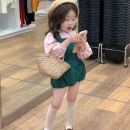 Clothing Sets Girls Clothes Floral Long Sleeve Blouse Solid Rompers Lovely Sweet Kids 2023 Spring Summer Korean Version All-match