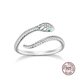 Adjustable S925 Sterling Silver Ring Platinum Gold Plated Zircon Retro Textures Spirit Snake Rings Fashion Jewelry Loop Gift 210922618