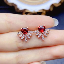 Stud Earrings FS 6mm Natural Heart-shaped Garnet S925 Sterling Silver With Certificate Fine Charm Weddings Jewellery For Women MeiBaPJ