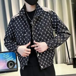 Men's Jackets Spring All Over Printed Letter Pattern Jacket Lapel Casual Zipper Coat Business Men Costume Homme Vintage