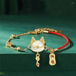 Link Bracelets Ethnic Style Primordial Year Cute Dragon Lucky Zodiac Bracelet Female Weaving Red Gifts To Girlfriend