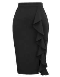 Skirts Belle Poque Women Bodycon Skirt Big Ruffle Decorated Split Front Hip Wrapped Pencil Skirt Sexy Office Ladies Mini Shorts Skirts