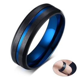Unique Thin Blue Line Mens Ring Matte Finished Stainless Steel anillo masculino Gentleman Gifts Accessories jewelry253b