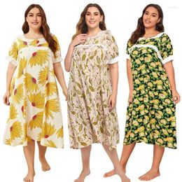 Women's Sleepwear Sleepshirts Summer Plus Size Nightgowns Ladies' Homewear Pajamas Printed Lace Stitching Short Sleeve Home Nightdress For