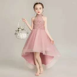 Kız Elbise Beyaz Çiçek Kızları Sequin Tutu Yüksek-Düşük Halter Balo Gown Teen Resmi Akşam Kokteyl Uzun Pageant Elbise Cadılar Bayramı