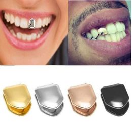 18K Gold Silver Plated Hip Hop Rapper Plain Single Teeth Grills Cap for Men Women Tooth Clip Mouth Teeth Cap Grills Bling Christmas Halloween Jewelry Gift Wholesale