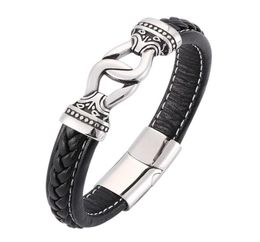 Punk Black Braided Leather Bracelet Stainless Steel Magnetic Buckle Men Bracelets Bangles Rock Party Jewelry Gifts SP018690773818794978