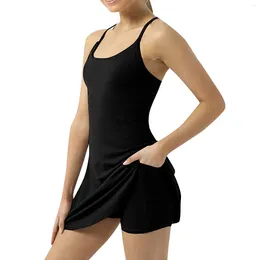 Casual Dresses Women Mini Sporty Tennis Dress With Built In Bras Sling Workout Slim Shorts Athletic Qutfits Female Sports Vestido