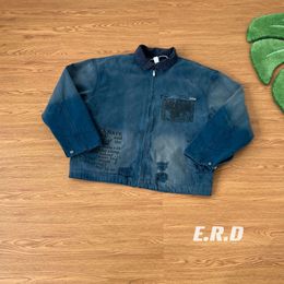 Marca de luxo ERD Stripe Detroit Impresso Curto Cleanfi Workwear Detroit Destrói Lona Algodão Tie Tingido Jaquetas Tops Outskirts JAQUETA CASACO