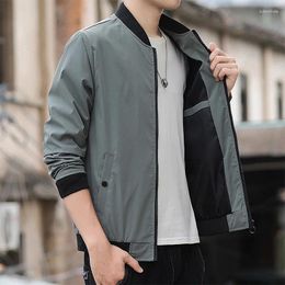 Men's Jackets Stand Collar Cardigan Solid Color Jacket Spring And Autumn Youth Fashion Pocket Long Sleeved Zipper Button Casual Coat