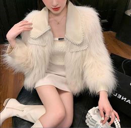 Off White Doll Collar, Xiaoxiang 중공업, Maje, 환경 친화적 인 모피 및 잔디 코트, 여성 가을 ​​새 모피 및 모피 통합 파란색 모피 코트