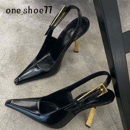 Black Slingback Pumps shoes 7cm 9cm stiletto Heels sandals women's Luxury Designer Dress square gold heel pointed toe party wedding Evening