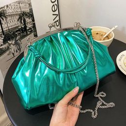 Bags 2022 Brand Women Laser Sparkles Crossbody Bags Silver Green Clip Shell Chic Handbags Female Chain Shoulder Bags Party Clutches