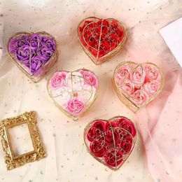 Decorative Flowers 2024 Valentine's Day Simulation Rose Metal Love Heart Box Soap Flower Artificial Gifts Happy Party Decor