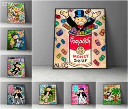 Graffiti Artworks Alec Monopoly Rich Man Dollars Money Pop Art Canvas Poster Painting Cartoon Street Art Wall Pictrue Home Decor4774702