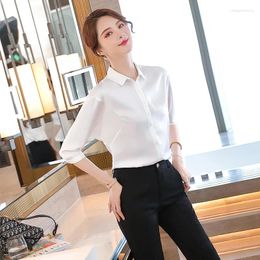 Women's Blouses Summer Formal Women Shirts White Half Sleeve 2 Piece Pant And Tops Sets Office Ladies Work Blouse Pantsuits