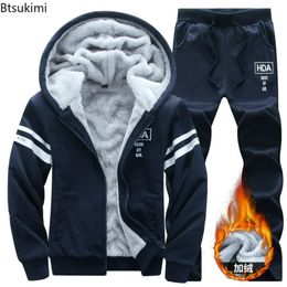 2024 Men s Thicken Warm Tracksuit Set Cardigan Fleece Hood Jacket Pants Sweatshirts Male 2 Piece Sets Hoodies Suit Coat Big Size 231228