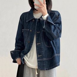 Women Vintage Denim Coats Spring Autumn Solid Colour Female Fashion Long Sleeve Lapel Button Jean Jackets Casual Outerwear 231229