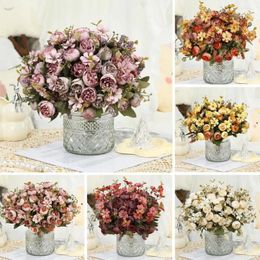 Decorative Flowers Bouquet Artificial Centrepiece Vintage Mini Simulation Rose Home Table Display DIY Wedding Supply