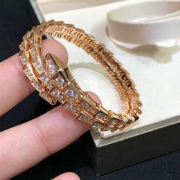Bulgarie Carer Original Luxury Designer Bracelet Snake Shaped Bracelet for Women Pure Silver With18k Rose Gold Three Famous Bracelet Head Full of Diamond