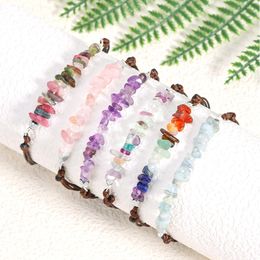 Healing Real Natural Stone Bracelet 7 Chakras Pink Crystal Handmade Rope Bracelet for Women Girl Small Jewelry