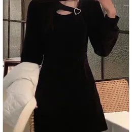 Casual Dresses French Style Ladies Black Dress Women's A-Line Mini O-Neck Hollow Out Long Sleeve Elegant Temperament For 18-24Y