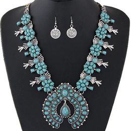 Bohemian Jewellery Sets For Women Vintage African Beads Jewellery Set Turquoise Coin Statement Necklace Earrings Set Fashion Jewelry245z