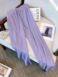 Women's Pants Oiinaa Purple For Women Pleated Lace Up Wide Leg Trousers High Waisted Streetwear Casual Fashion Straight Mop