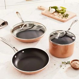 Cookware Sets Copper Cast 5 Piece Set Non-Stick Pots And Pans Dishwasher & Oven Safe Cooking Pot