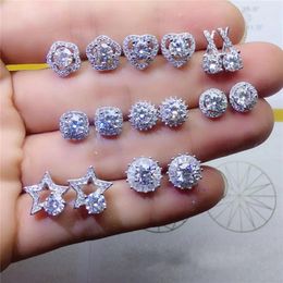 56 Styles Trendy Lab Diamond Stud Earring 100% original 925 sterling silver Party Wedding Earrings for Women Bridal Jewellery Gift257u