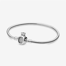100% 925 Sterling Silver Moments Crown O Clasp Snake Chain Bracelet Fit Authentic European Dangle Charm For Women Fashion DIY Jewe309j