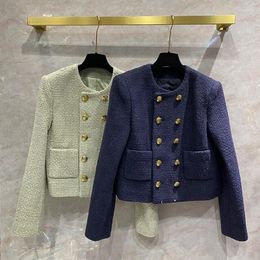 Women's Jackets Dark Blue Double Row Gold Button Coat Top For 2023 French Celebrity Temperament Versatile Small Short