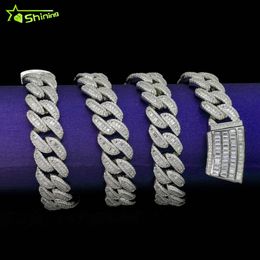 Iced Out Cuban Chain 925 Silver Link Hip Hop Jewellery 12mm Wide Baguette Cz Diamonf Men Necklace with Brace