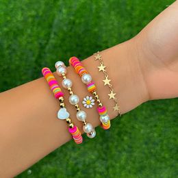 Link Bracelets Fashion Colored Soft Ceramic Bracelet Creative Metallic Wind Temperament Simplicity Daisy Ball Chain