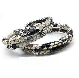 Mens Black Python Skin Leather Bracelets Real Python Skin Leather With Steel Buckle Bracelet With Beads Bracelet7339913