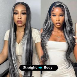 Wigs Highlight Wig Human Hair Grey Colour 360 Lace Front Wigs For Black Women Honey Blonde Body Wave Synthetic Lace Front Wig Preplucked