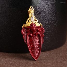 Pendant Necklaces Cinnabar Gluttonous Sword Men's Necklace Retro Wind Buddha Male Jewelry Gift