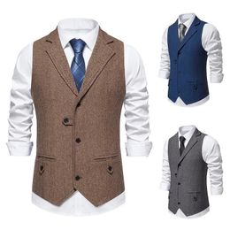 Mens Retro Waistcoat Lapel Business Casual SingleBreasted Vest Slim Fit High Quality Dress Wedding Male Tops 231229