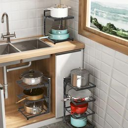 Kitchen Storage Sink Shelf Pot Lid Holder Under Cabinet Organiser Stainless 4-Layer Frying Pan Rice Cooker Rackstand